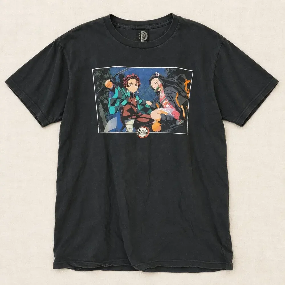 Demon Slayer T-Shirt Size Large Black Anime Tanjiro & Nezuko Graphic Tee Size L